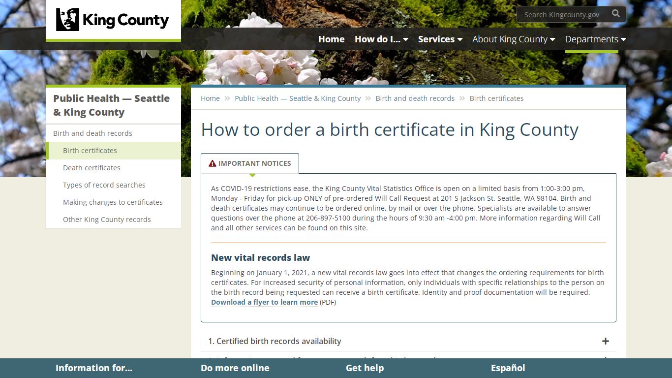 How to order a birth certificate in King County - King County