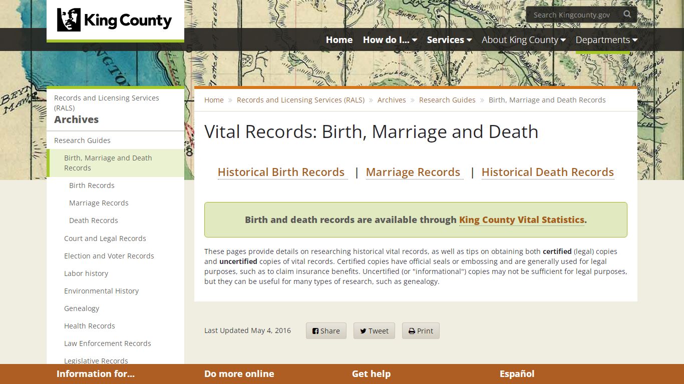 Vital Records: Birth, Marriage and Death - King County