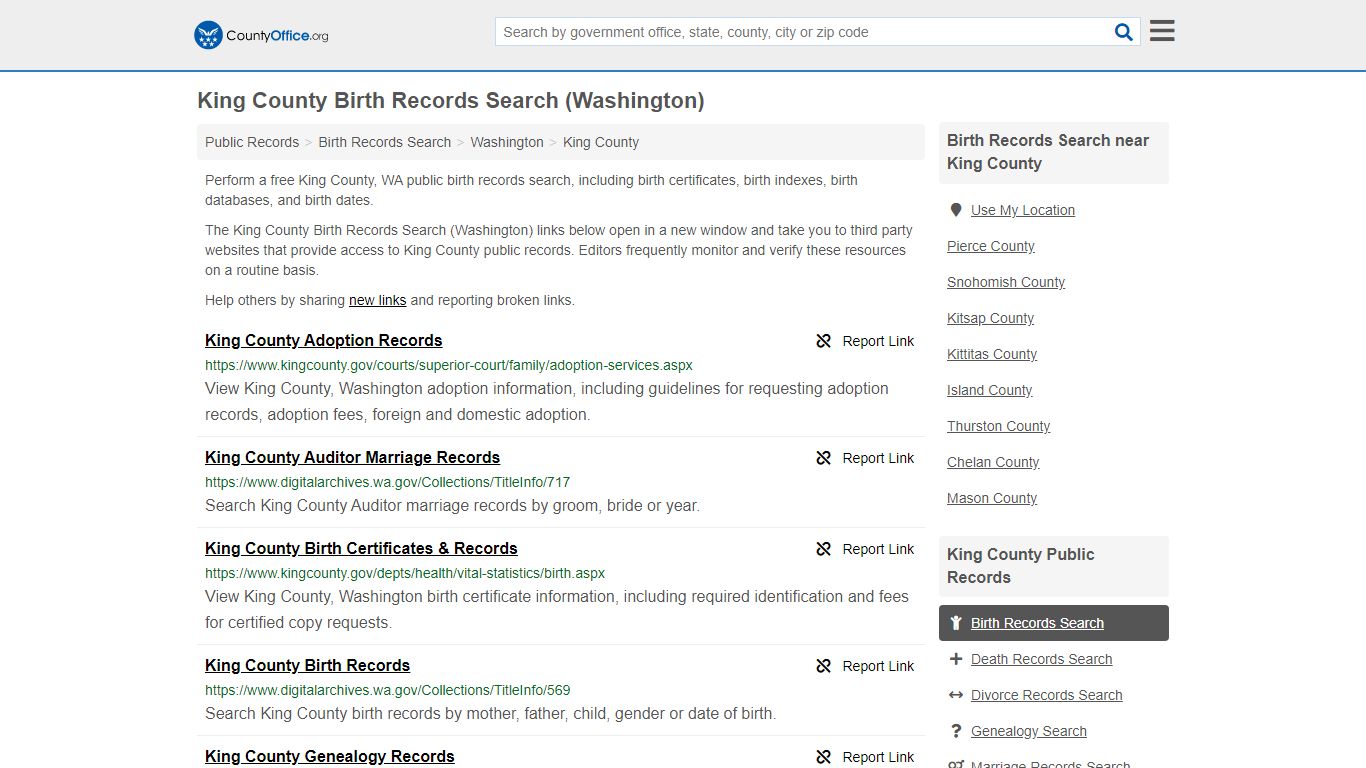 King County Birth Records Search (Washington) - County Office