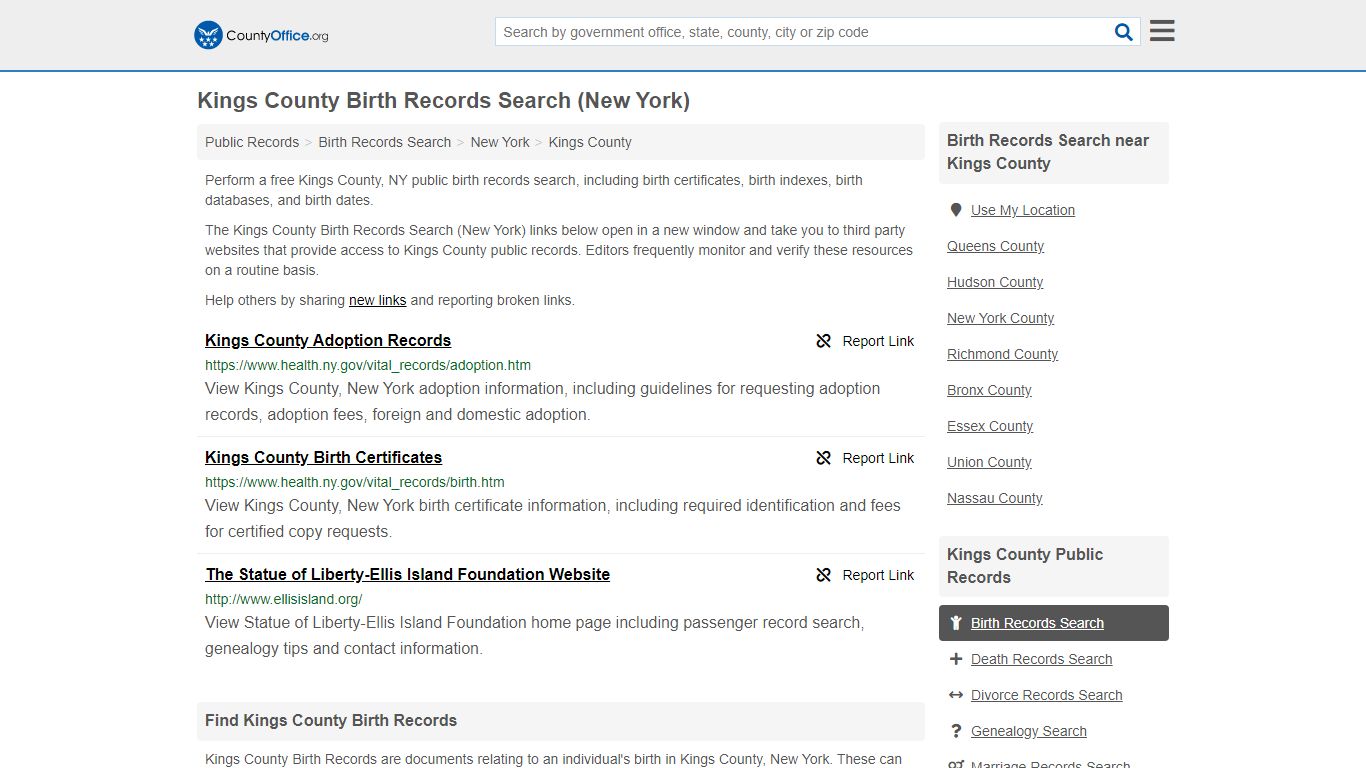 Kings County Birth Records Search (New York) - County Office